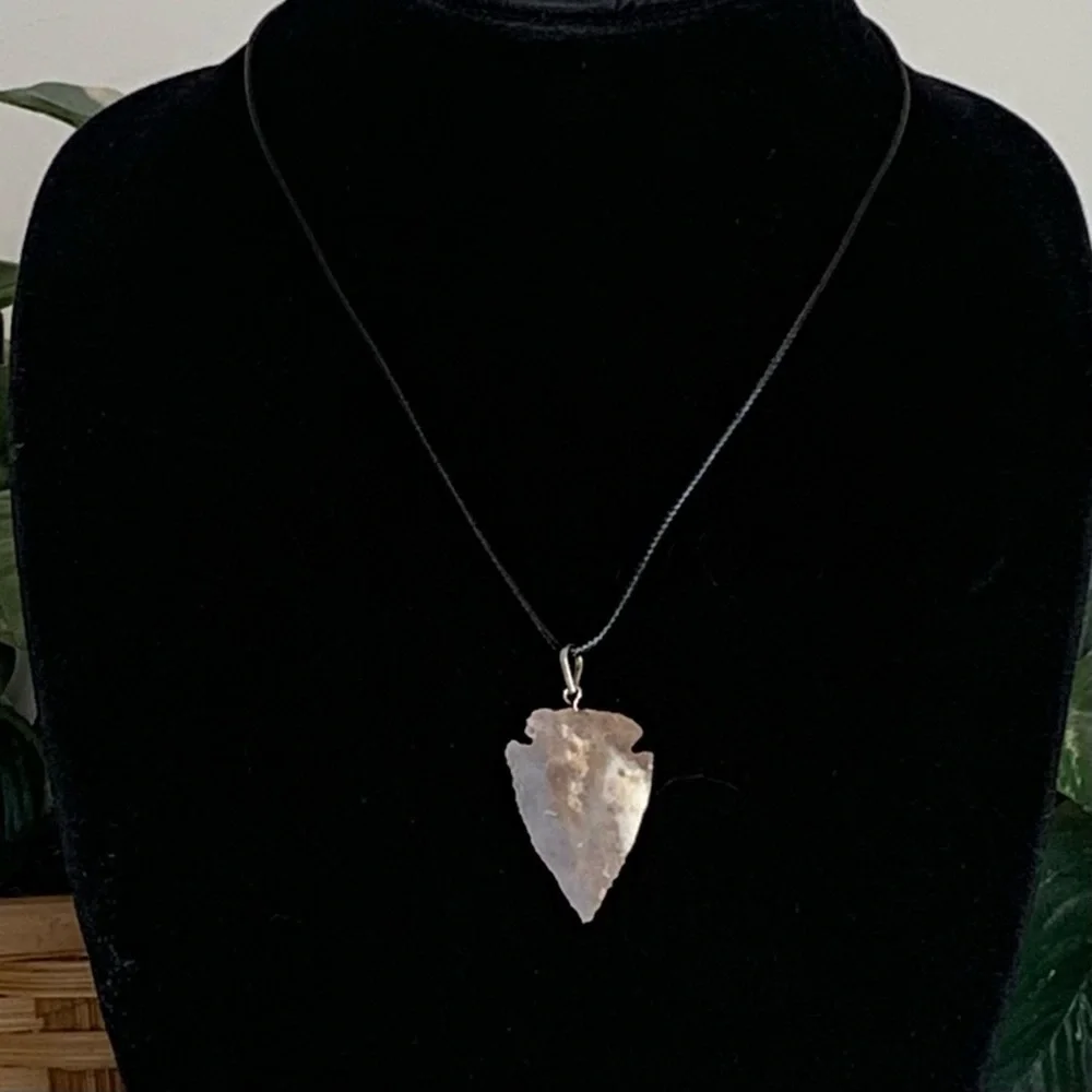 Arrowhead Leather Necklace Brown Agate Stone Primitive Jewelry Men's Tribal 19
